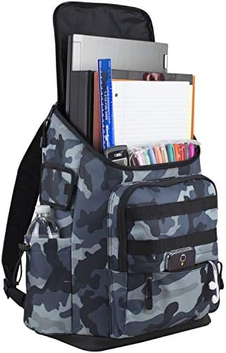 Backpack de carga com vários bolsos com entrada de alta capacidade de alta capacidade, azul preto/meia-noite/camuflagem