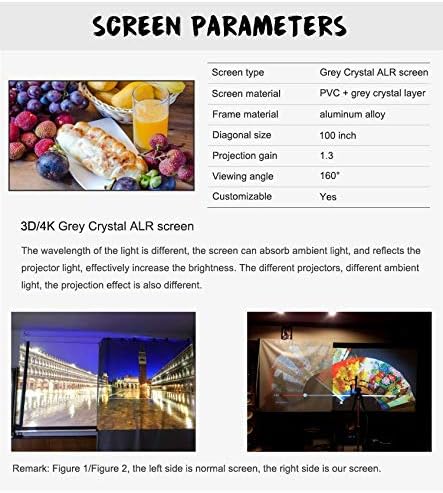 Liruxun 100 polegadas 16: 9 Cristal cinza Slim Frame Alr Screen Projector Classe de alta classe Anti-Light Curta