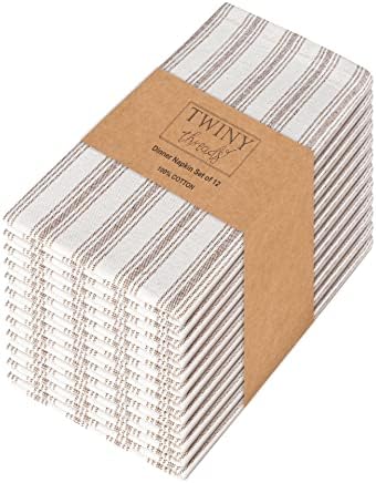 Twiny Threads Stripe Pano guardanapos algodão 18 x 18 Conjunto de 12 guardana