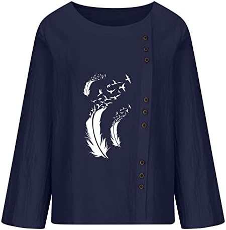 Camisa de girassol para mulheres casuais botão de pescoço de linho de algodão túnica tops soltos de manga longa casual blusa de cor