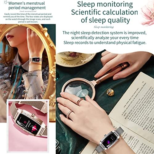 Relógio inteligente para mulheres, rastreador de fitness com monitor de freqüência cardíaca, pressão arterial, smartwatch à prova
