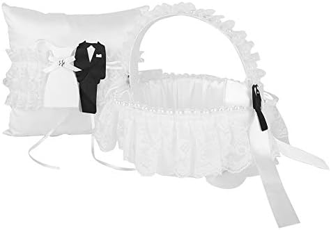 BordStract Bride Flower Basket and Ring Cushion, cesta de almofada de renda para anel para a celebração do casamento