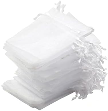 GCROET 100pcs cílios brancos Organza bolsas de tração de jóias festas de festas de casamento sacos de presente 4x5-