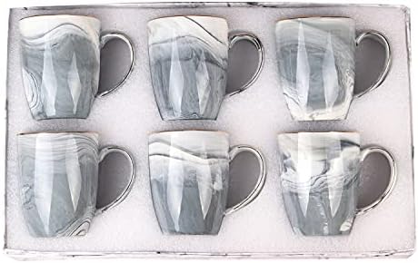 Conjunto de canecas de café de mármore de 6 canecas de café conjunto de 6 canecas de mármore de 6 conjuntos de caneca de café leite de leite de leite 6 pacote de mármore cinza caneca com caixa de presente