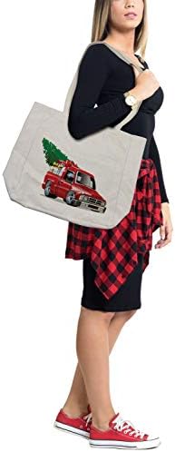 Bolsa de compras de Natal de Ambesonne, caminhonete vermelha com grandes caixas de presente e árvore impressão de arte