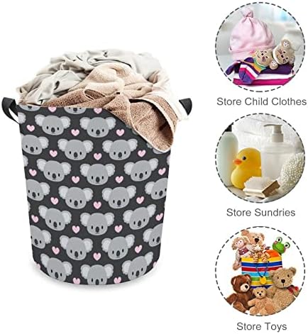 Lavanderia de lavanderia de coala fofa redonda larga com alças cestas de roupas dobráveis ​​para roupas de sala de estar