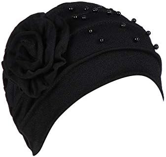 Capéu de chapéu de gorro para mulheres, mulheres chapéus de miçanga muçulmana bagunçada de turbante flora