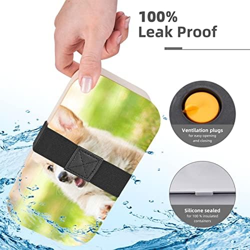 Caixa de bento de almoço de cachorro corgi com alça ajustável atualizada, recipiente de alimentos à prova de vazamento reutilizável empilhável, BPA grátis, moda 2 níveis, adequado para piqueniques de acampamento para escolas de escritório.