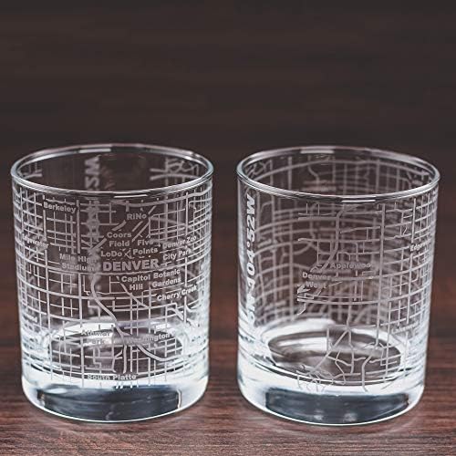 Greenline Goods Whisky Glasses - Presente de 10 oz para os amantes de Denver, gravado com o mapa de Denver | Vidro de rochas antiquadas - conjunto de 2