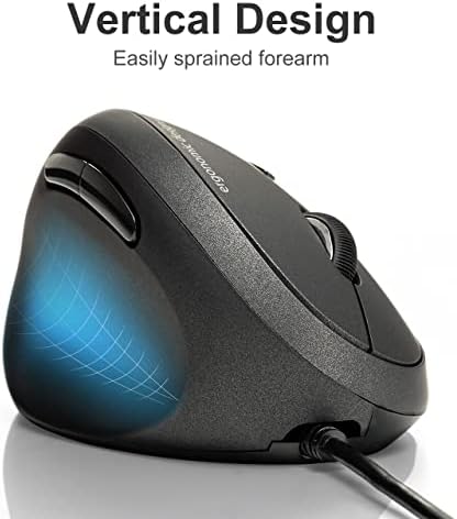 Sanwa Wired Light Mouse ergonômico, camundongos verticais ópticos, para mãos pequenas, reduza a tensão do punho, 1000/1600/2400/3200 DPI ajustável, 6 botões, compatíveis com laptop, desktop, Windows, Mac, preto