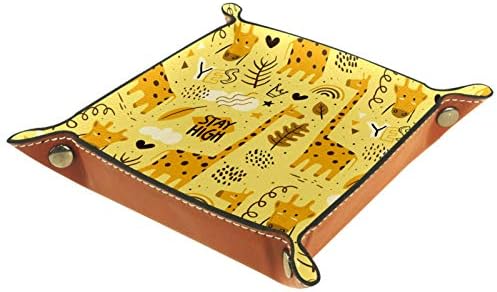 Caixa de armazenamento de moedas de moeda chave Jogos de rolamento de rolamento de dados de rolamento bandeja de desenhos animados giraffe sim coração jóias de jóias de couro amarelo