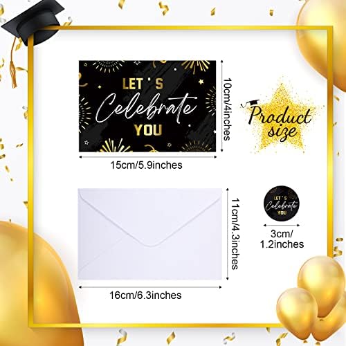 GEOSAR 48 Pacote cartões de graduação de cartões de graduação com envelopes Graduação Gold Foil Foil Greeting Graduation Party Stick para 2023 College High School Parabéns