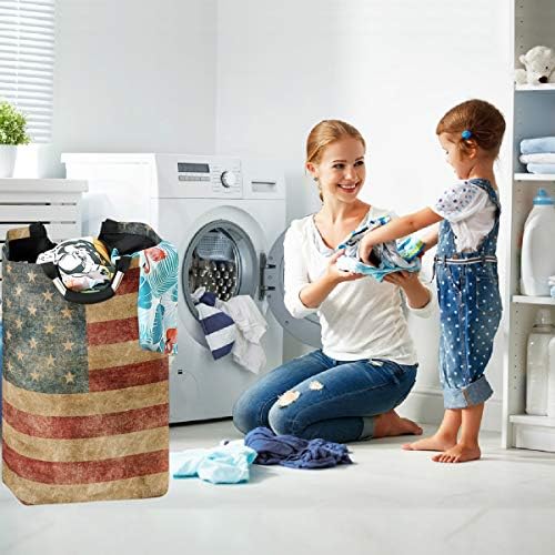 Visesunny Vintage American Flag Grande cesto de roupa com brinquedos e organização de roupas para banheiro, quarto, casa, dormitório,