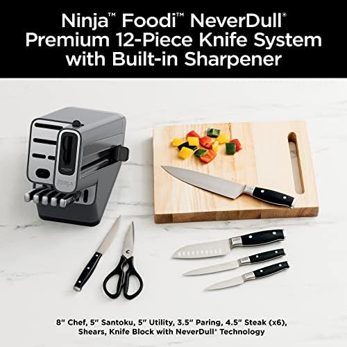Ninja K32012 Sistema de faca premium não-lotes, bloco de faca de 12 peças com apontador embutido, facas de aço inoxidável alemão,