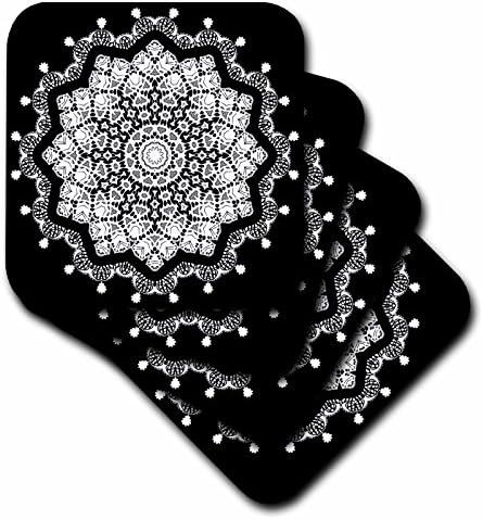 3drose preto e branco Mandala - montanhas -russas de azulejos de cerâmica, conjunto de 4