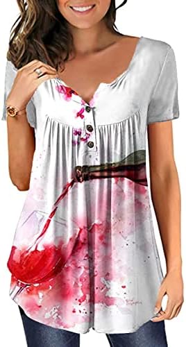 Caminhada da blusa para Lady Fall Summer Summer Cloth Manga Cotton V Neck Button Down Up Graphic Tee Q8 Q8