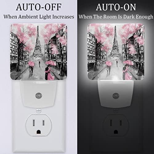 Rodailycay sensor leve à noite pintando a óleo rosa Paris Eiffel Tower Lover, 2 pacotes de luzes noturnas se conectam na parede, luminosas led led de berçário para o banheiro do banheiro