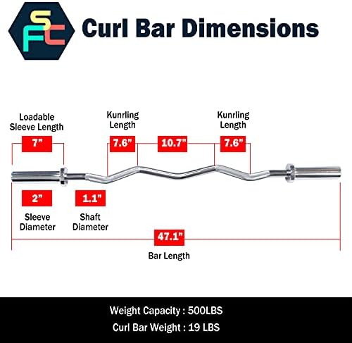 Shape Fit Core Olímpico EZ Curl Barra de barra para levantamento de peso Bicep Curl - 500 libras Capacidade ótima para