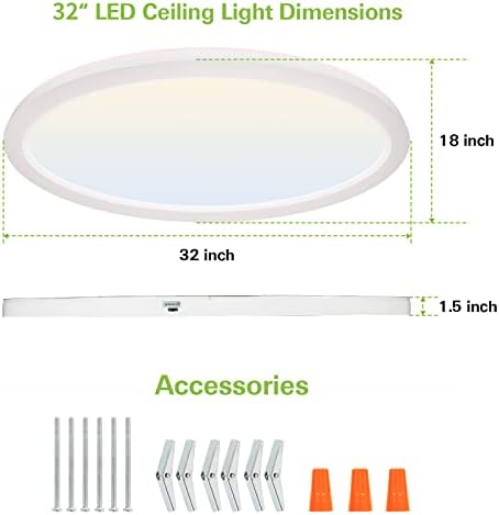 Hykolity 32 polegadas LED oval Luz plana Luz, branca, 38W, 3800lm, 3000k/4000k/5000k CCT selecionável, ângulo de feixe