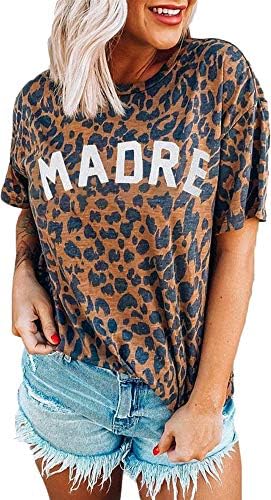 Madre Madre Leopard T-shirts Camisetas Mamãe Camisetas Cheetah Mom Tees Graphic Tops