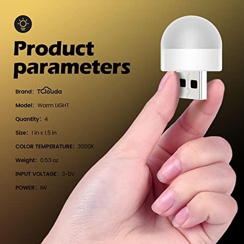 TCLOUDA 4 PCS LEVA NOTURA LED USB, Mini Night Light, elegante e conveniente, lâmpada ambiente portátil RGB, LDEAL para computadores, fontes de alimentação portátil, carros e outras portas USB, luz quente