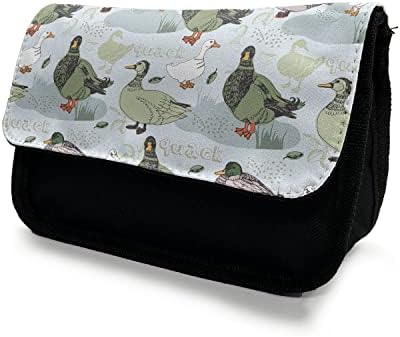 Caixa de lápis de gansos lunaráveis, padrão de pato de estilo esboço, bolsa de lápis de caneta com zíper duplo, 8,5 x