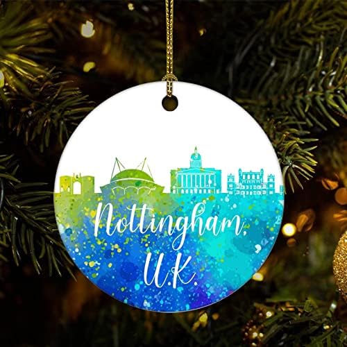 Cheyan Reino Unido Nottingham Christmas Ornament, Ornamento de árvore de Natal para decoração de casa de natal Cidade de aquarela