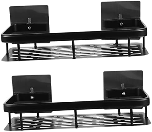 Holibanna 2 conjuntos de prateleiras de banheiro prateleiras de metal prateleiras de parede de metal prateleiras de armazenamento de metal o organizador de chuveiro prateleira rústica prateleira de cozinha de armazenamento de canto de armazenamento acessórios de chuveiro preto