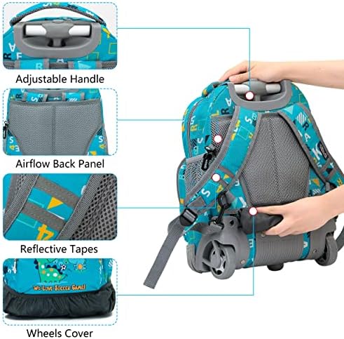 NOVA Mochila Tilami Rolling for Kids, mochila de rodas fofas de 16 polegadas para estudantes Viagem de viagem escolar Laptop de laptop Laptop para criança, dinossauro