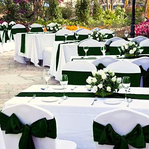 LienGoron 14 Pacote de mesa de cetim corredor 12x108 polegadas de comprimento Mesa de casamento verde Corredores de seda brilhante Runner