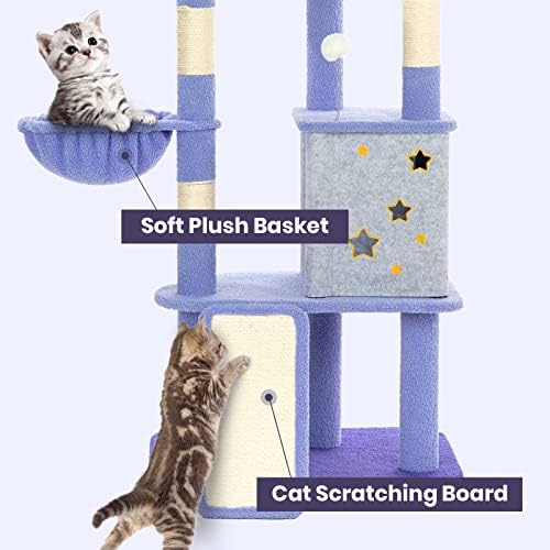 Feliz e Polly 53 Cat Tree Cute Tower Furniture com Sisal Scratch Post and Board, árvore de gatos anti-arranhões para serviço