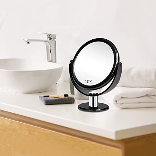 Fabuday Makeup espelho de maquiagem de dupla face - espelho de mesa com ampliação de 1x e 10x, espelho cosmético de mesa ampliado com maquiagem, espelho de dois lados de 6 polegadas, preto