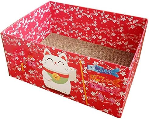 Ruixflr Lucky Cat Pattern Cat Scratcher Box, almofadas de arranhões recicláveis ​​de gatos, tábuas de garras de moagem de gatos, mobiliário de proteção, vermelho