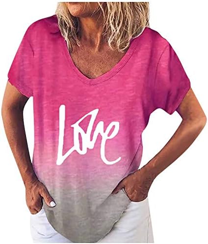 BMISEGM WOMENS SUMPT SUMPLEM LOVE LOVE RELAGILADO TOP Tops de manga curta de manga curta