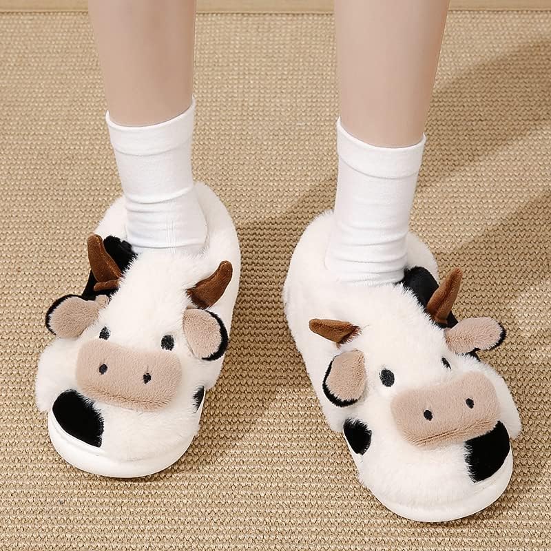 Plmokn Cow Slippers for Women Women Indoor e Outdoor Mens House fofa Fuzzy Keep Warm Animal Cloud Slides