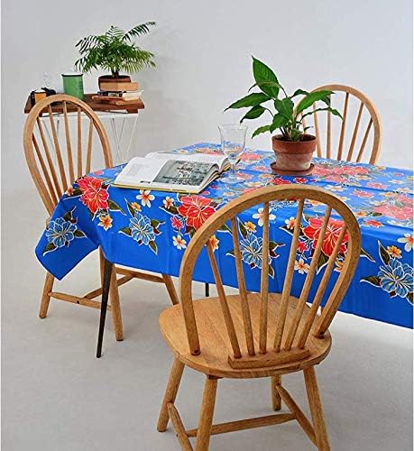 Alux Hibiscus Flowers Toclagem de mesa para pátios, piquenique e cozinha - azul e vermelho - vinil plástico - manto de plástico