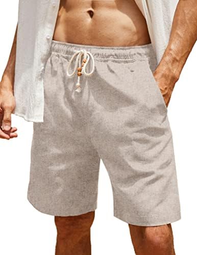 Coofandy shorts de linho masculino