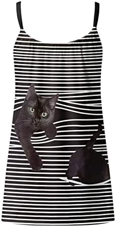 Tampas listradas pmmqrrkuu para mulheres tanques de estampa de gato tampa de tanque de halter colar camisole de verão blusa sem mangas