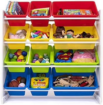 Humble Crew, organizador de armazenamento de brinquedos brancos/primários de crianças com 12 caixas de plástico