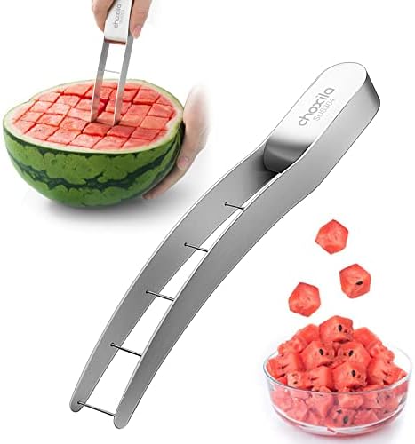 Cutador de fatia de melancia de Choxila e 2 garfos de corte, faca de cortador de melancia de aço inoxidável e 2 garfos de corte de melancia 2 em 1