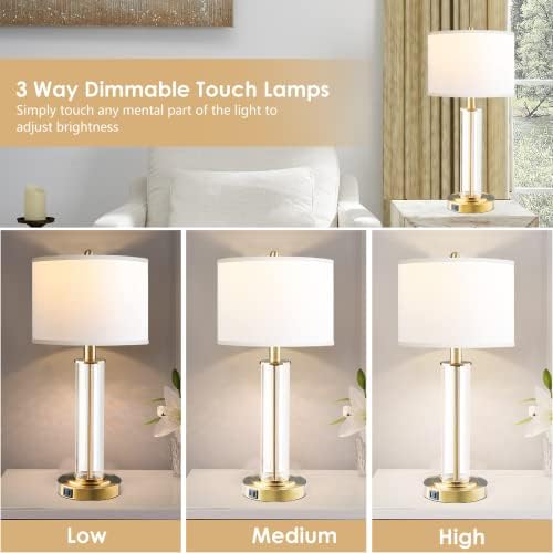 Lâmpadas de mesa para sala de estar, lâmpadas de ouro de controle de toque para quartos conjuntos de 2, lâmpada moderna de