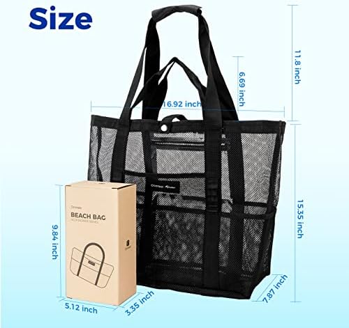 Ocopa DiveBlues Mesh Beach Bag for Women, Saco de Tote dobrável de viagem leve para brinquedos de areia, piscina, acessórios