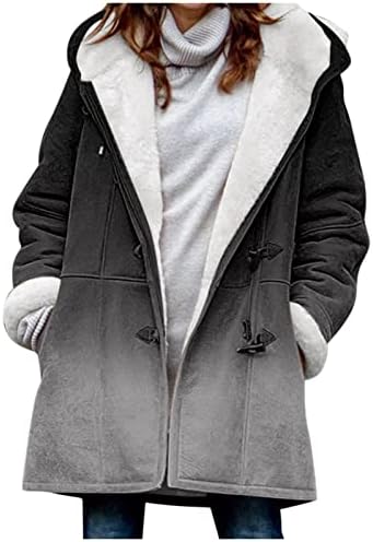 Casa de lã de lã de emenda solta e folgada feminina Winter Warm Open Front com bolsos Capuz de capuz Long Cardigan for Women