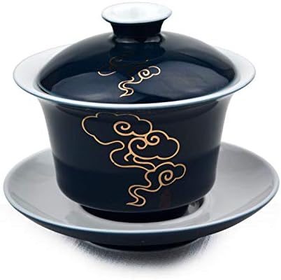 Porcelana Gaiwan 5oz /150ml xícara de chá de xadrez branco clássico chinês clássico auspicioso xícara de chá Treureen sancai tigela