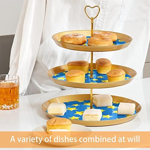 Dragonbtu 3 Cupcake Stand com Rod Gold Rod Plástico Towered Tower Tower Bandeja Amarelo Estrela Fruta Candy Display Para Casamento Aniversário de Natal Tea Party Party Party Party