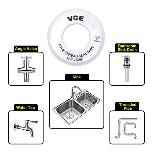 Vcelink Ptfe encanadores Tape 2-pacote, fita industrial de fios de selante de água, 520 comprimento, 1/2 Largura, fita de teflon para