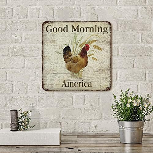 Placa de lata de lata de metal vintage placa de galinha de galinha de frango galo e trigo bom dia América Sala rústica Poster retro