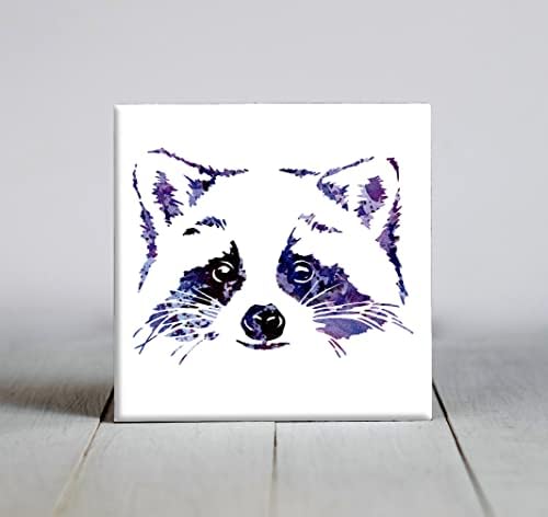 Raccoon Purple Abstract Watercolor Art Tile Decorative