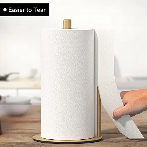 Suporte de toalheiro de papel Gold Kitchen Roll Solder, Premium Stonless Aço Toalha de Toalha para Rolagem de Cozinha Organizar, Dispensador de Rolo de Bancada de Operação com uma mão Com base ponderada