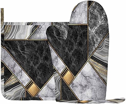 Mitcom Mosaic Marmore de marmoreado Mitt e suporte de panela com granito de mármore de silicone AGate Gold Branco Preto